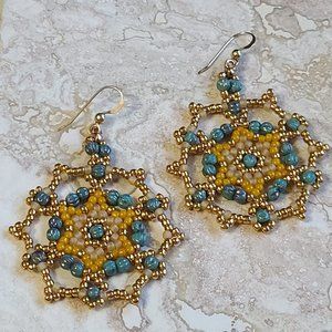 Handmade Stitched Glass Kalidoscope Earrings 14KT